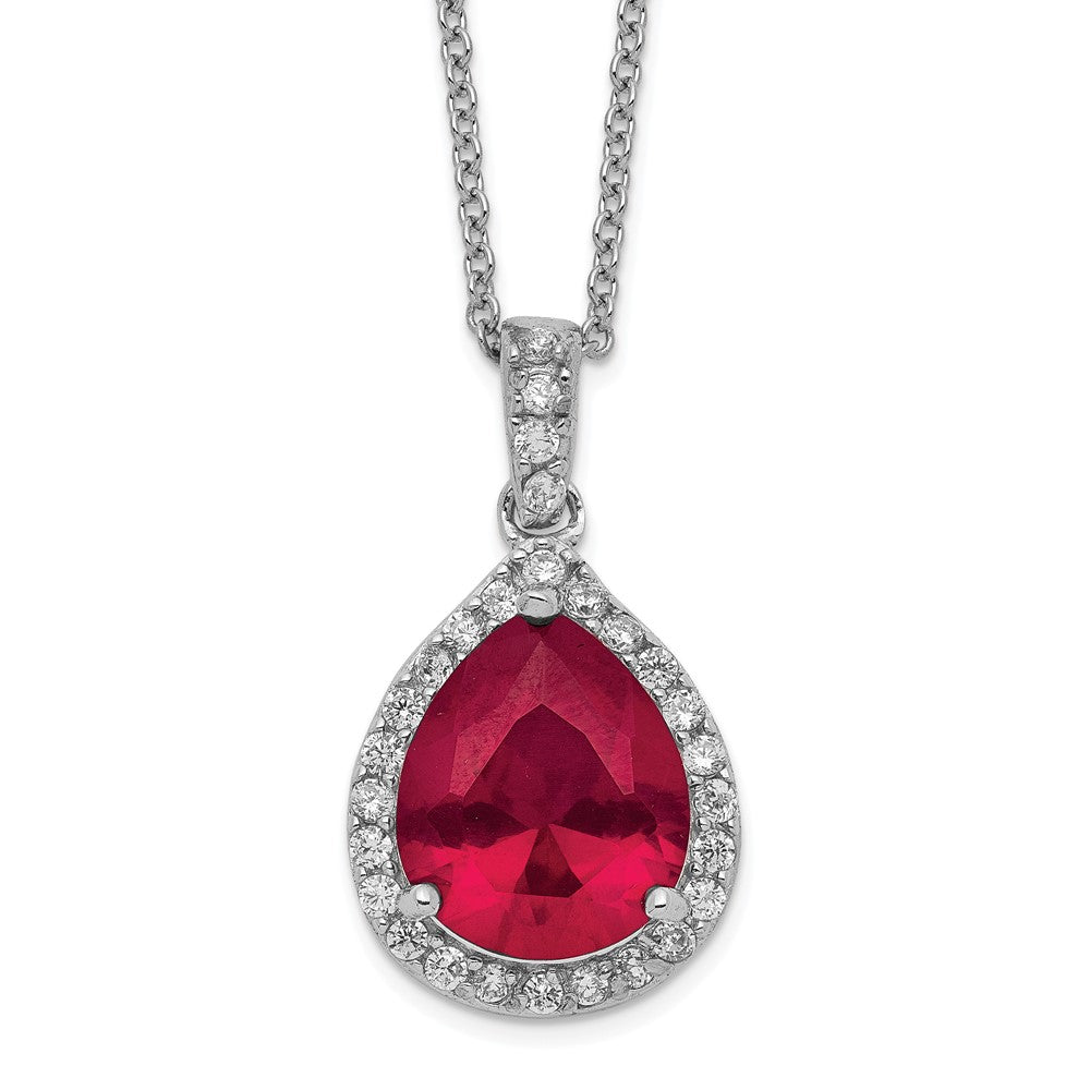 Cheryl M Sterling Silver Rhodium-plated Brilliant-cut Lab Created Ruby and Brilliant-cut White CZ Teardrop Halo 18 Inch Ne...
