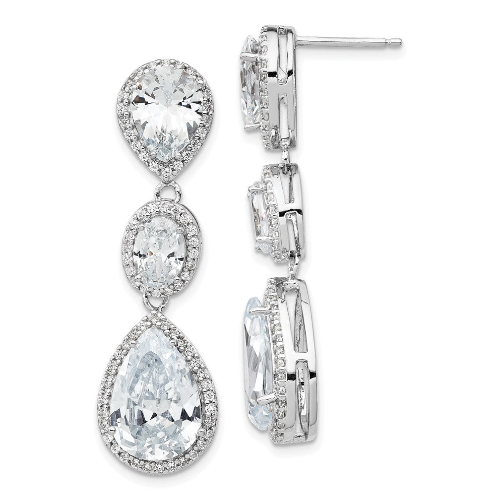 Cheryl M Sterling Silver Rhodium-plated Brilliant-cut Three Teardrop CZ Halo Post Dangle Earrings