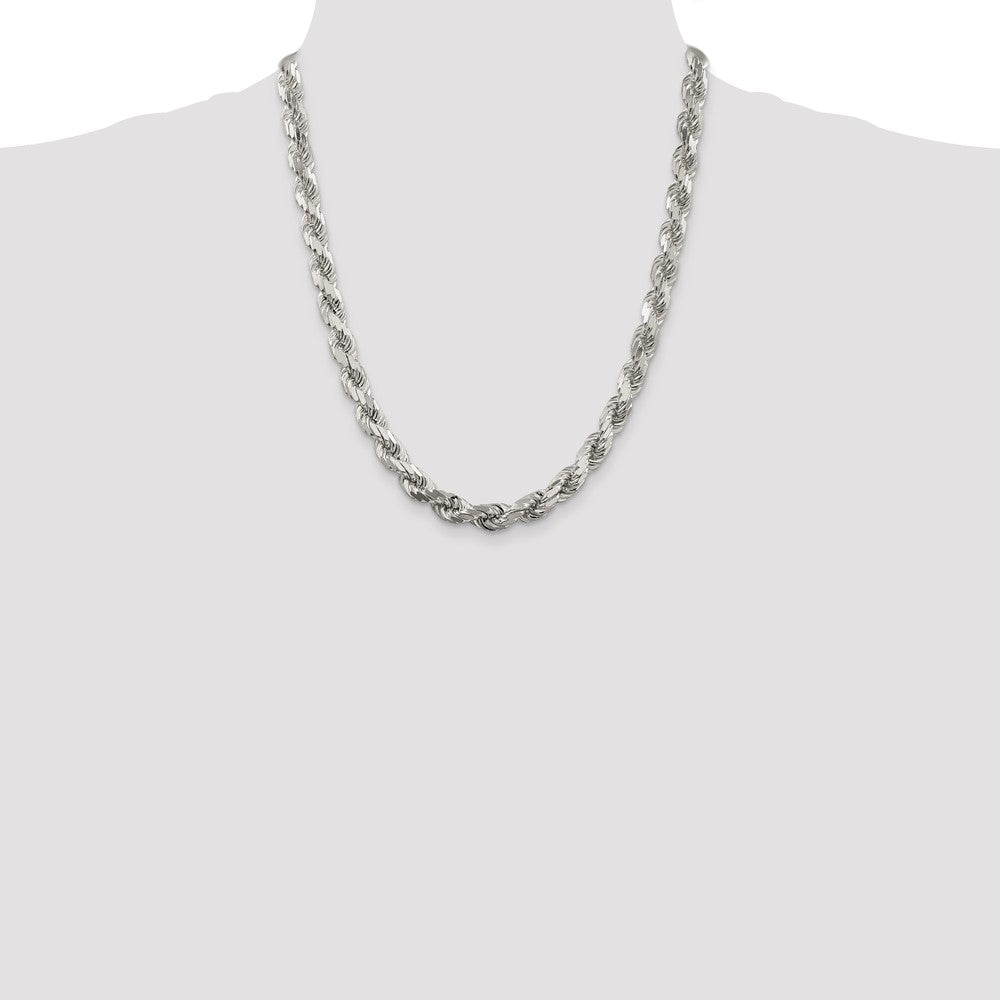 Sterling Silver 7.8mm Diamond-cut Rope Chain