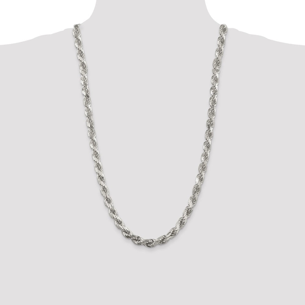 Sterling Silver 7.8mm Diamond-cut Rope Chain
