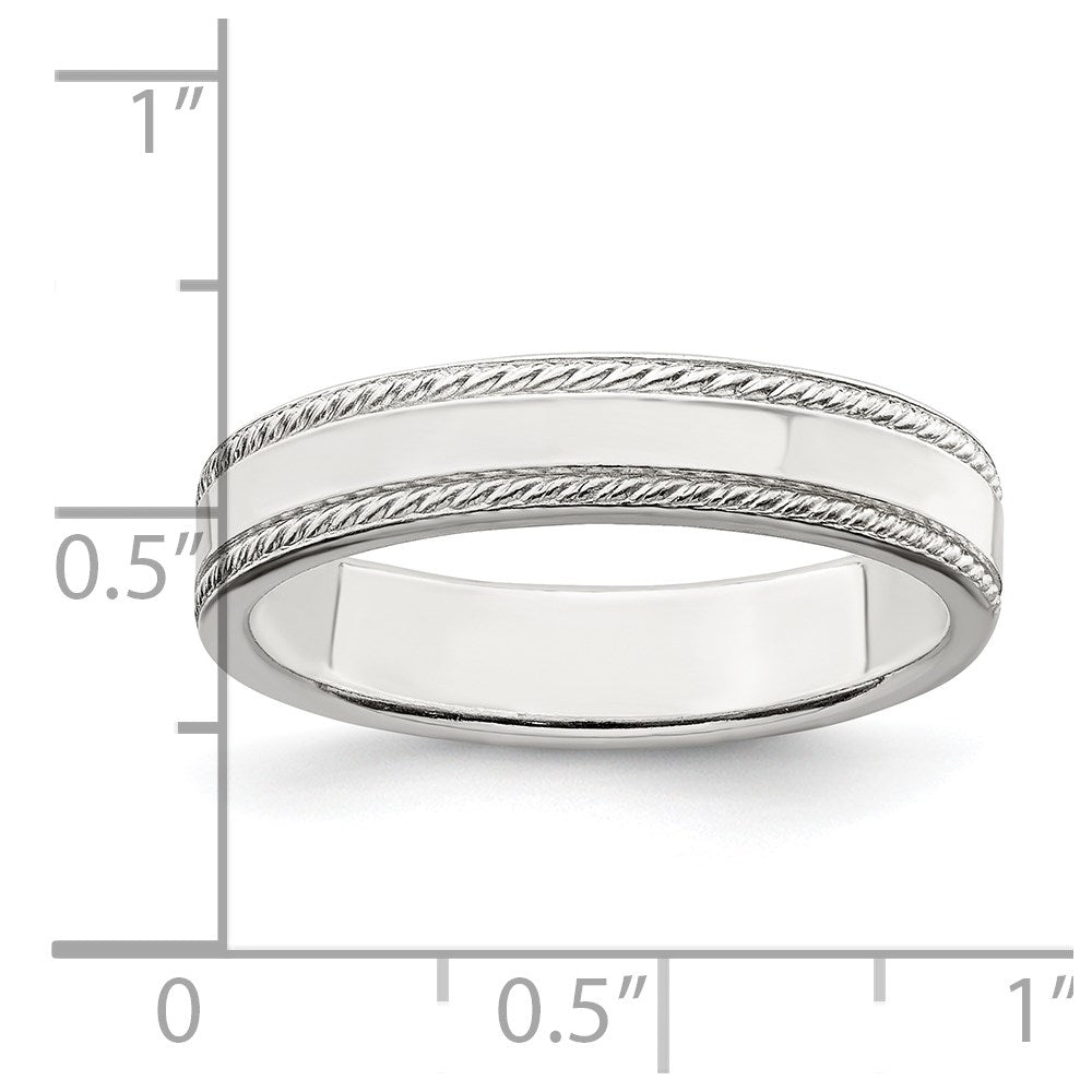 Sterling Silver 4mm Flat with Rope Edge Size 7 Band
