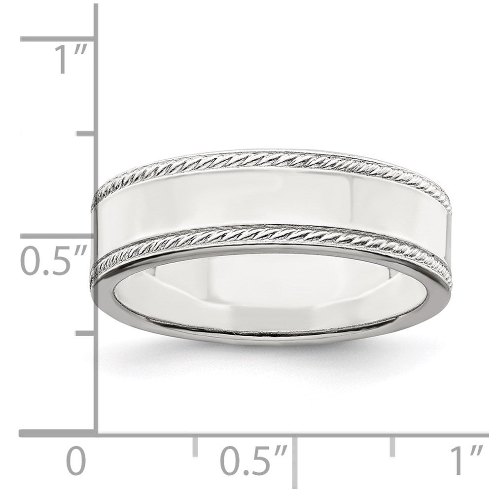 Sterling Silver 6mm Flat with Rope Edge Size 8 Band