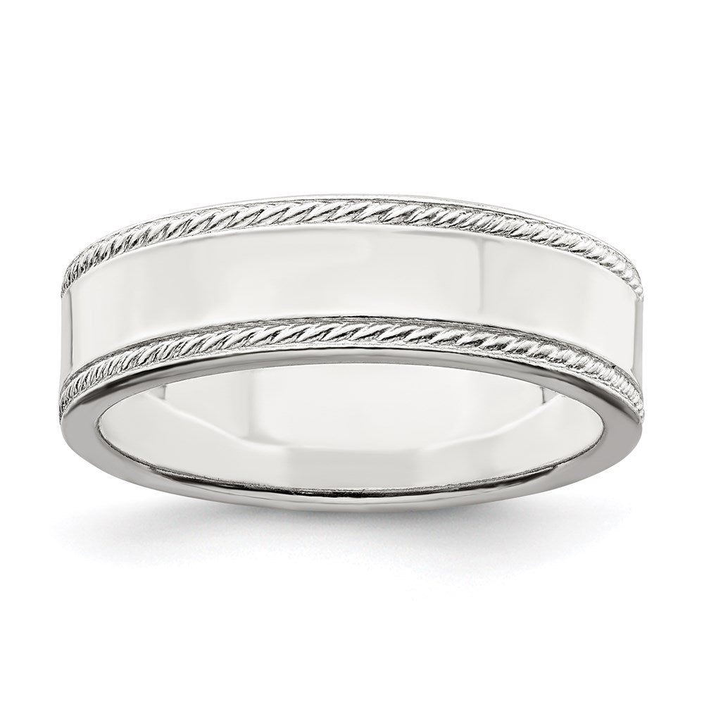 Sterling Silver 6mm Flat with Rope Edge Size 9 Band