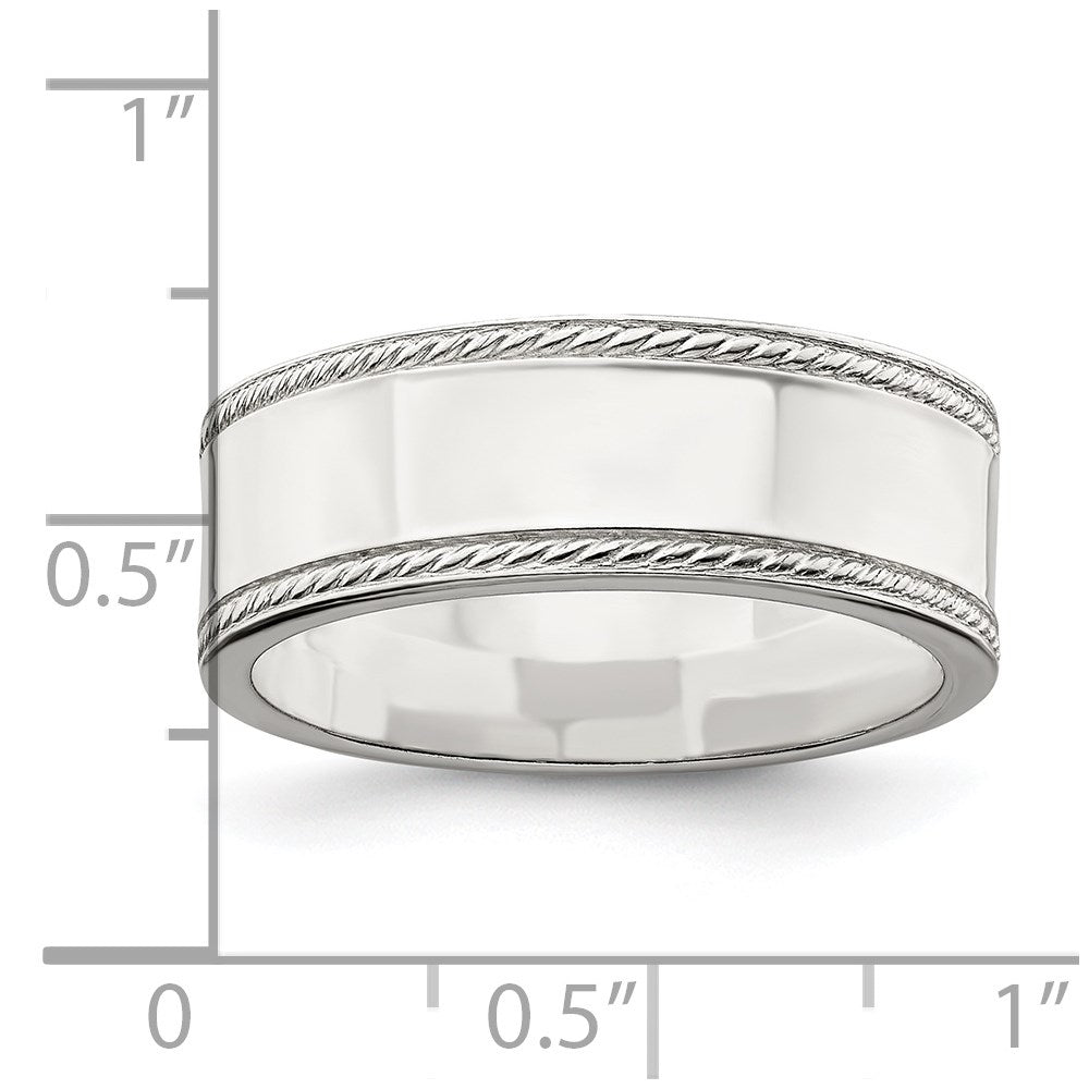 Sterling Silver 7mm Flat with Rope Edge Size 12 Band