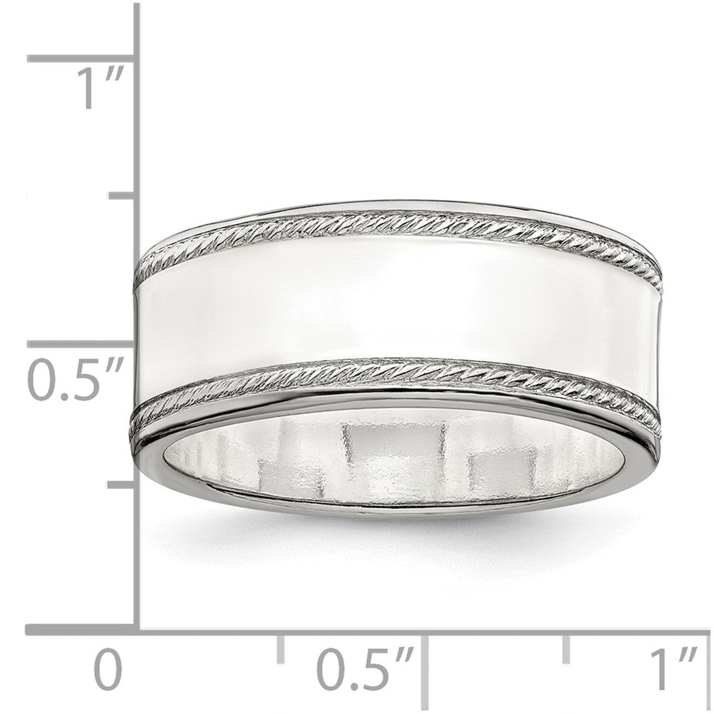 Sterling Silver 8mm Flat with Rope Edge Size 8 Band
