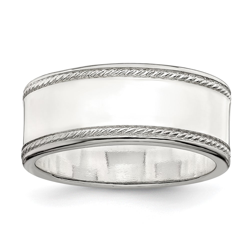 Sterling Silver 8mm Flat with Rope Edge Size 8 Band