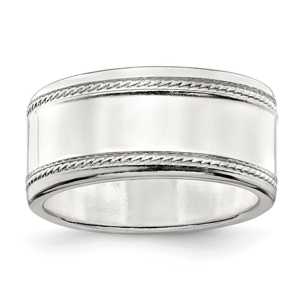 Sterling Silver 9.5mm Flat with Rope Edge Size 9 Band