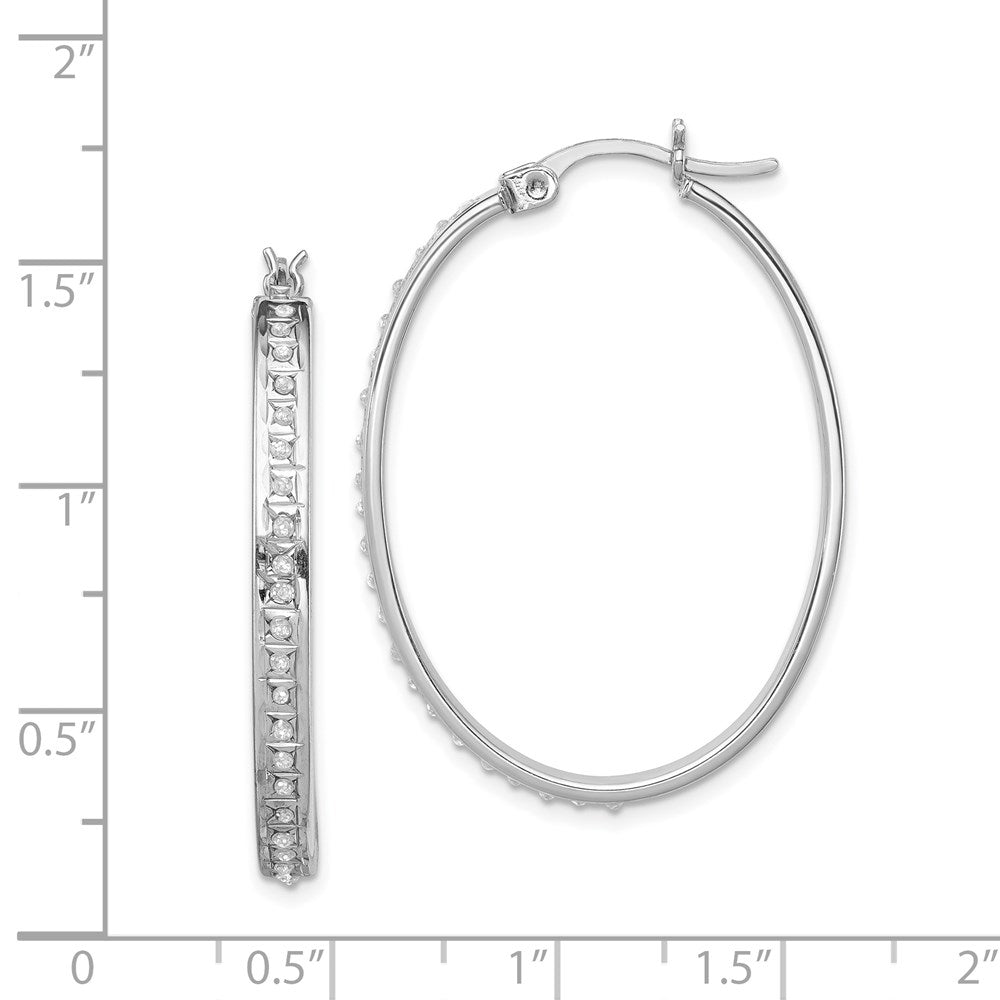 Diamond Fascination Diamond Mystique Sterling Silver Platinum-plated Diamond Oval Hoop Earrings