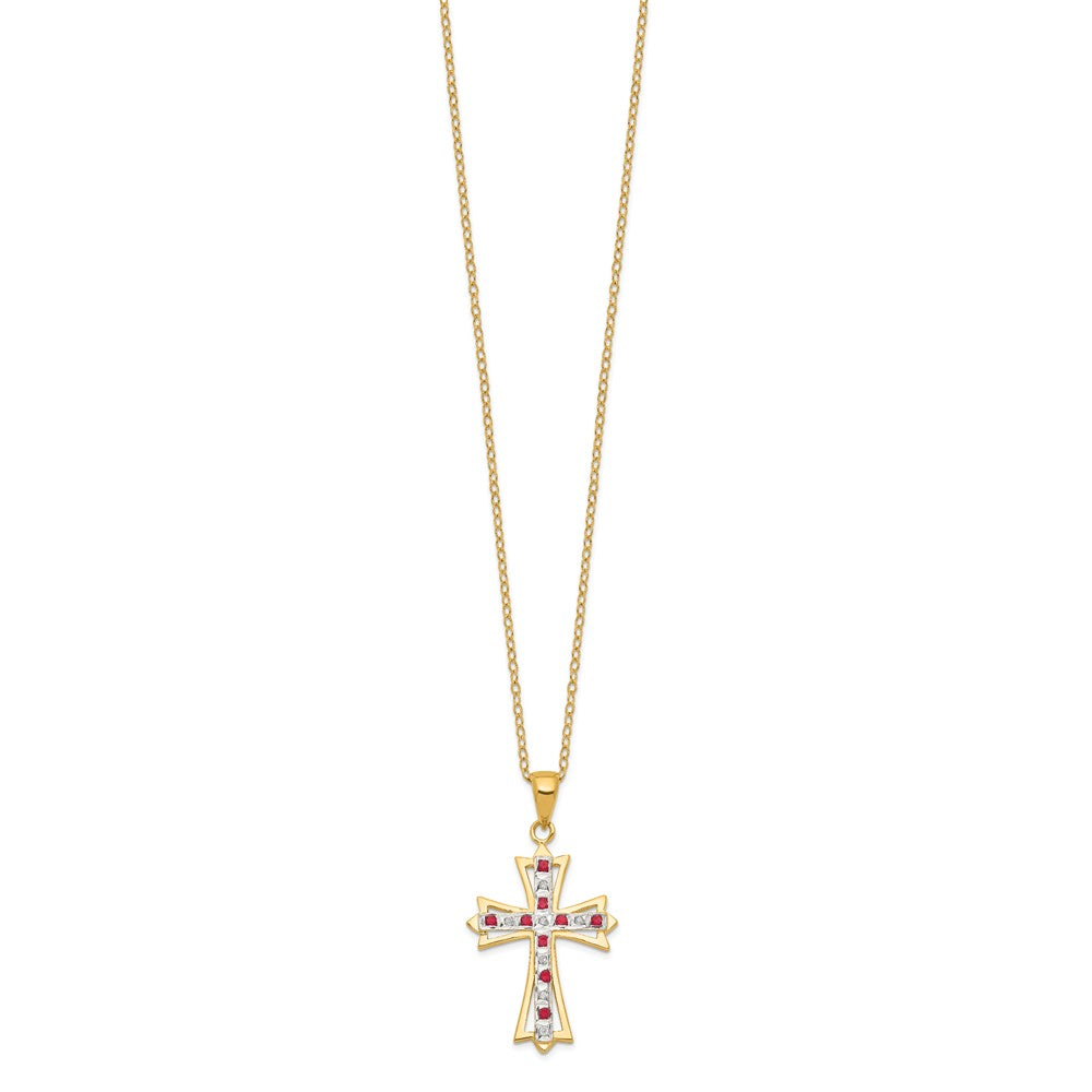 Diamond Fascination Diamond Mystique Sterling Silver 18K Gold-plated Diamond and Ruby Cross 18 Inch Necklace