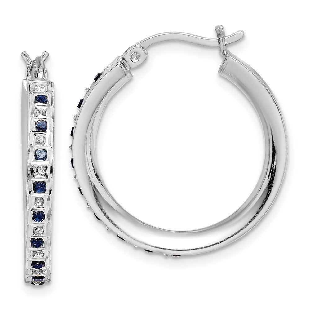 Diamond Fascination Diamond Mystique Sterling Silver Platinum-plated Diamond Sapphire Round Hoop Earrings