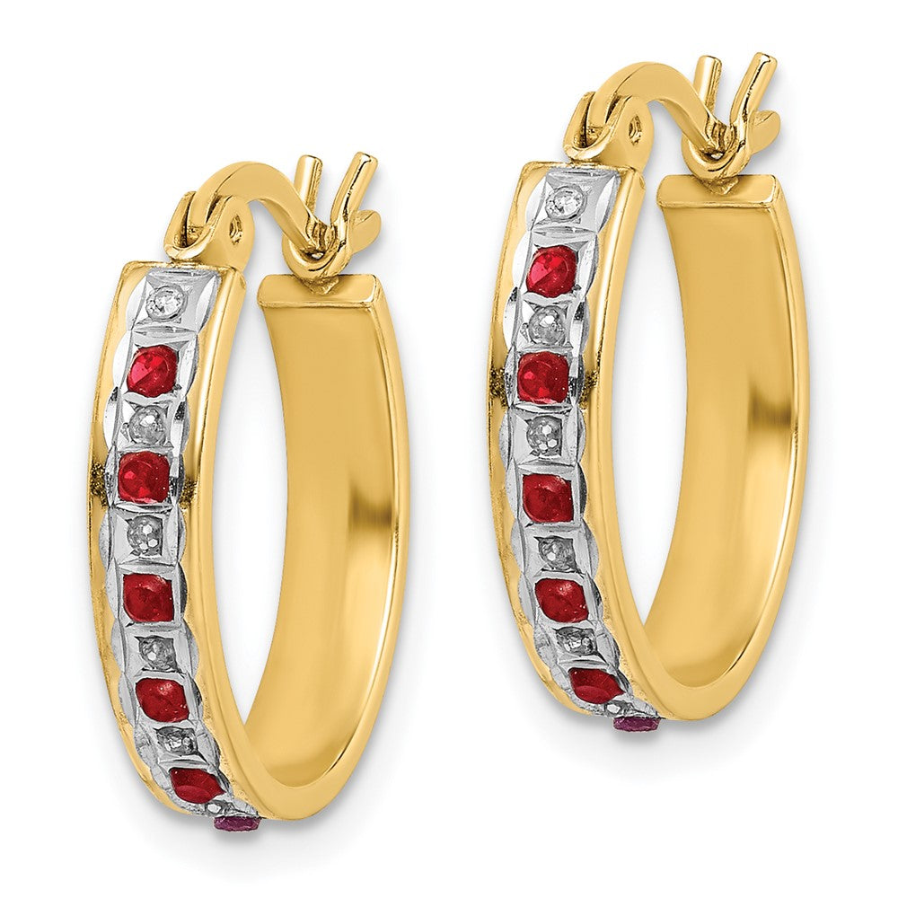 Diamond Fascination Diamond Mystique Sterling Silver 18K Gold-plated Diamond and Ruby Oval Hoop Earrings