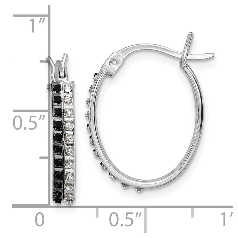 Diamond Fascination Diamond Mystique Sterling Silver Platinum-plated Diamond Black and White Diamond Oval Hoop Earrings