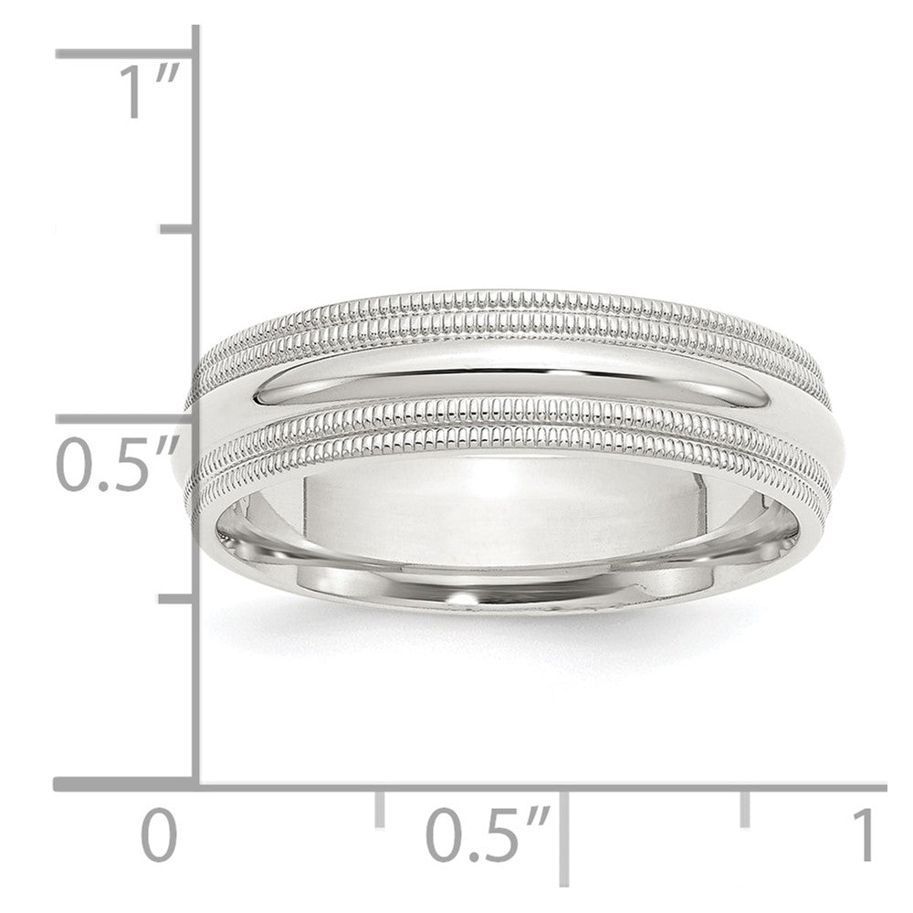 Sterling Silver Rhodium 6mm Comfort Fit Double Milgrain Size 9 Band