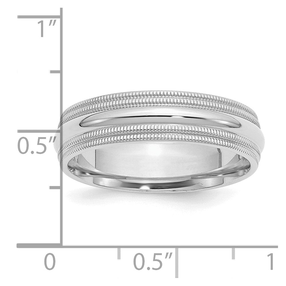 Sterling Silver Rhodium 6mm Comfort Fit Double Milgrain Size 10.5 Band