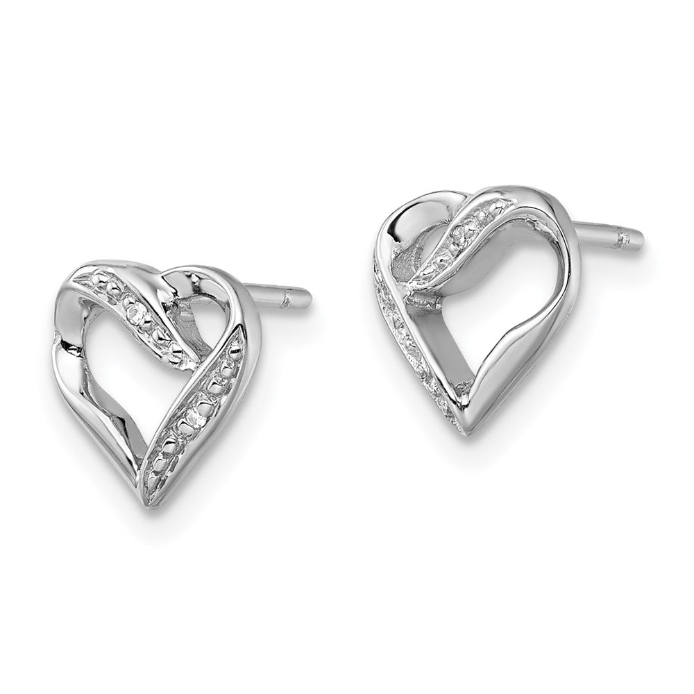 Sterling Silver Rhodium Diamond Heart Post Earrings