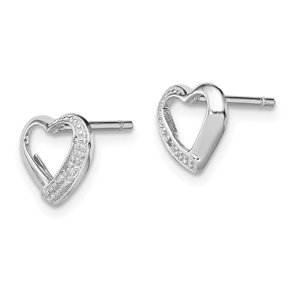 Sterling Silver Rhodium Diamond Heart Post Earrings