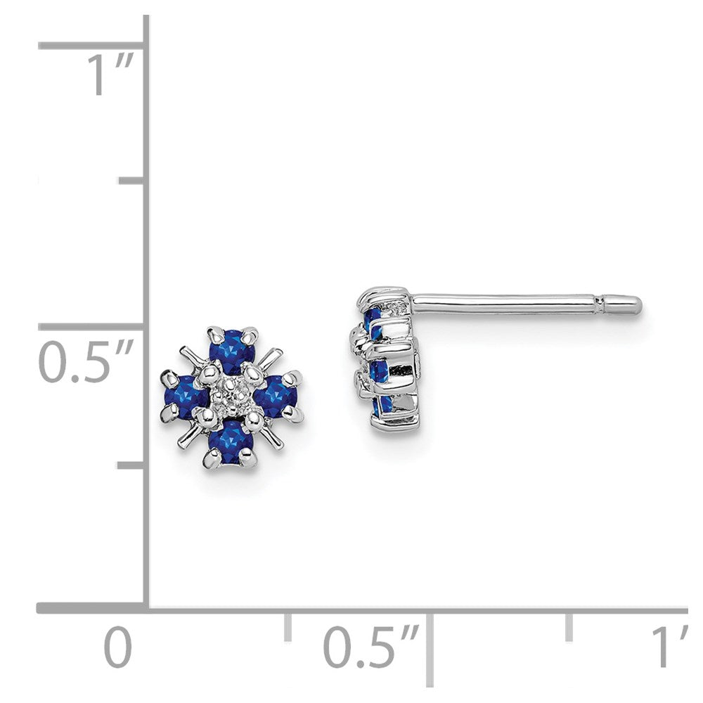 Sterling Silver Rhodium Sapphire & Diamond Post Earrings