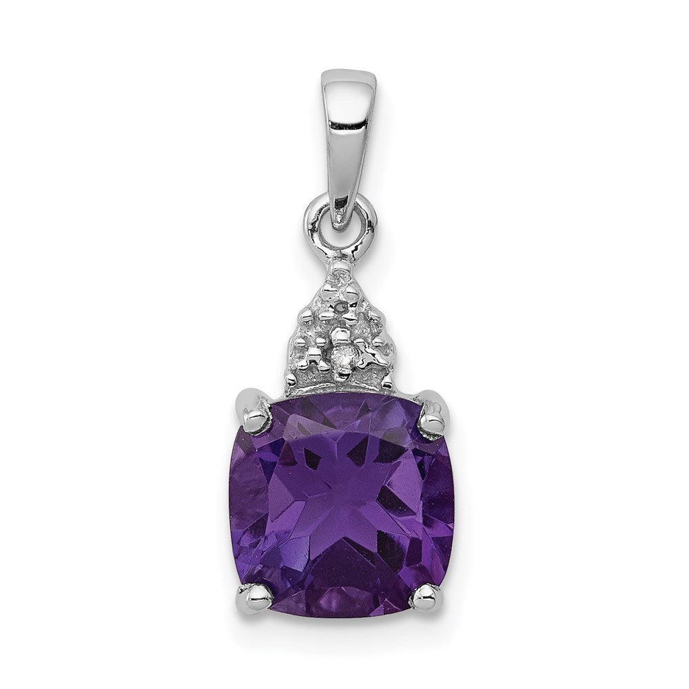 Sterling Silver Rhodium Plated Amethyst and Diamond Pendant