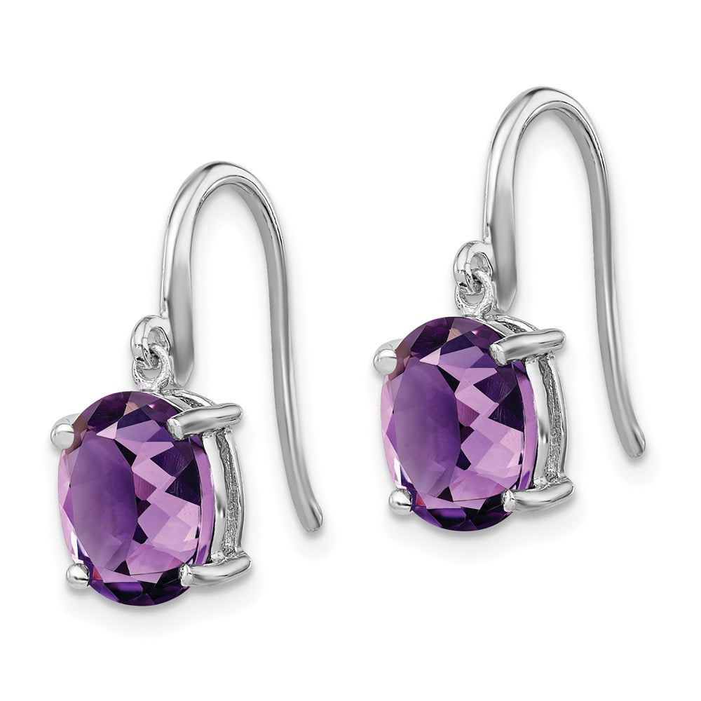 Sterling Silver Rhodium Plated Amethyst Wire Earrings