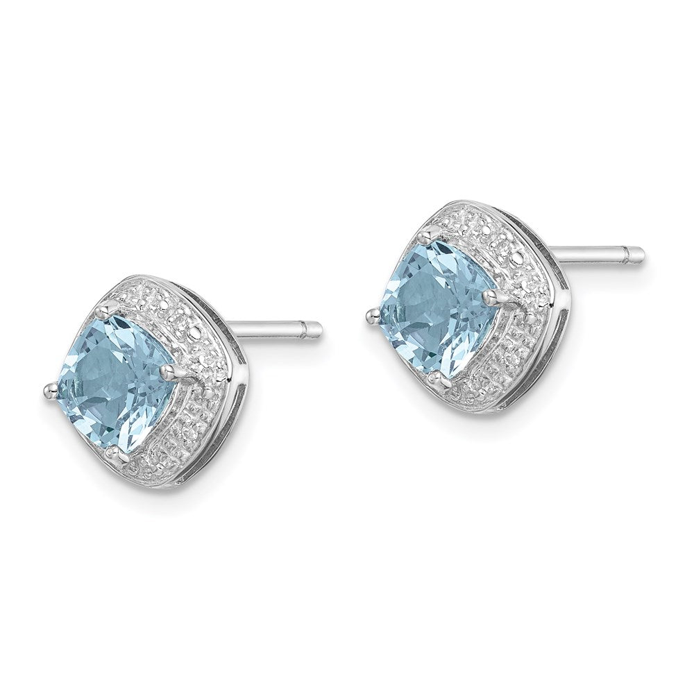 Sterling Silver Rhodium Plated Blue Topaz and Diamond Post Earrings