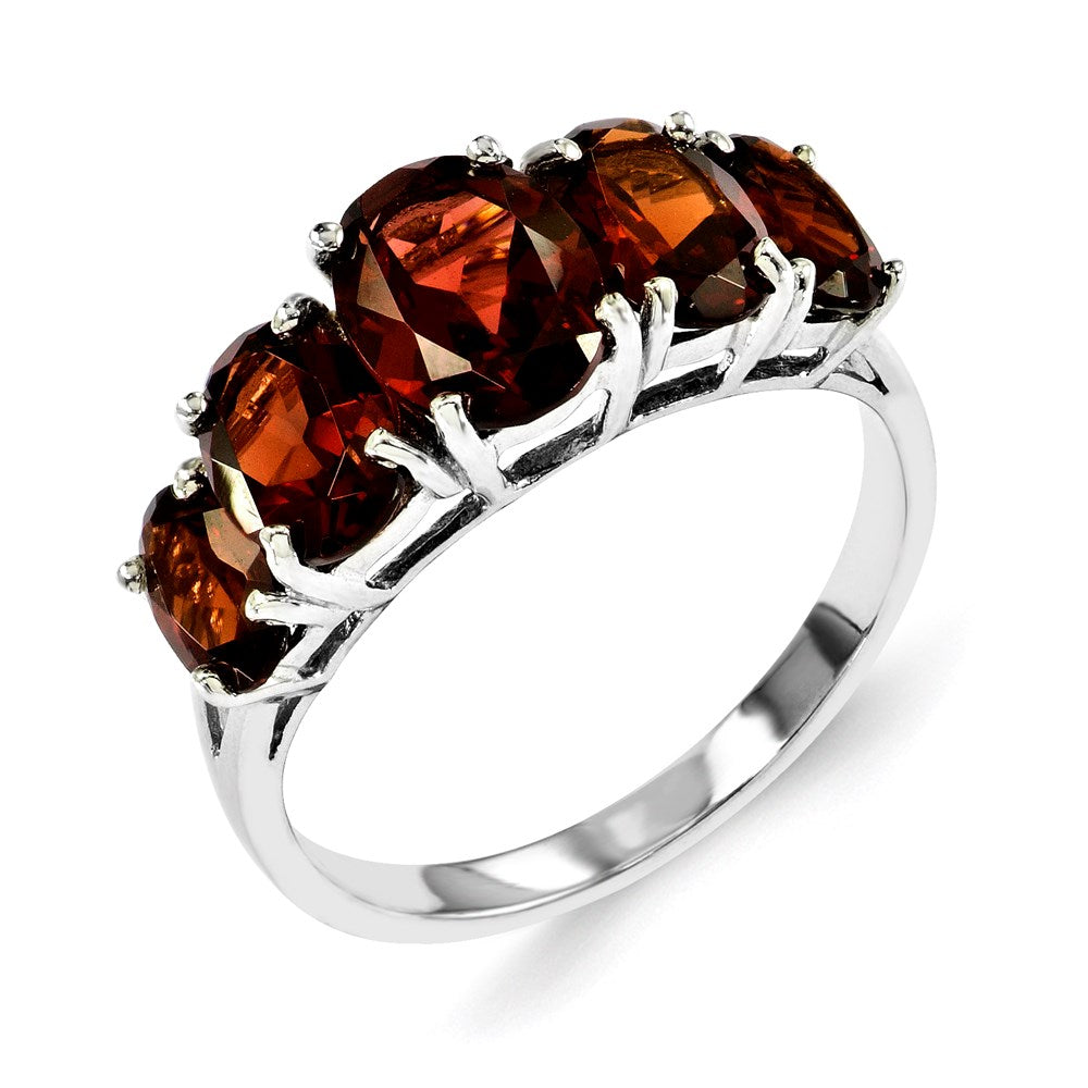 Sterling Silver Rhodium-plated Garnet Ring