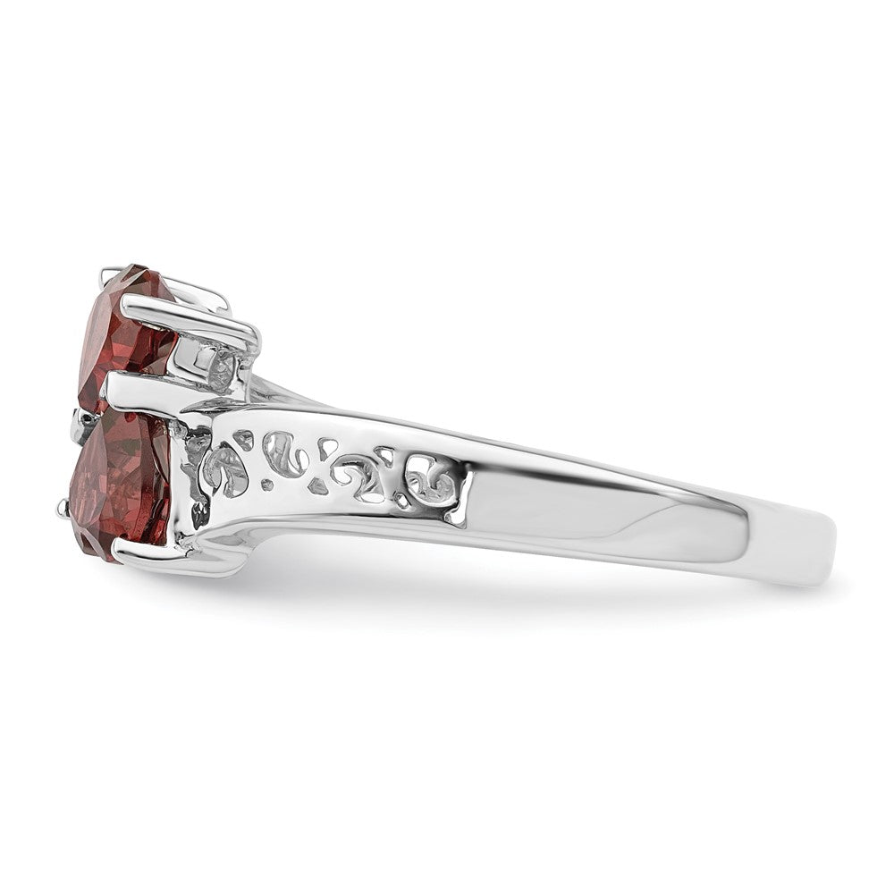 Sterling Silver Rhodium Garnet Heart Ring