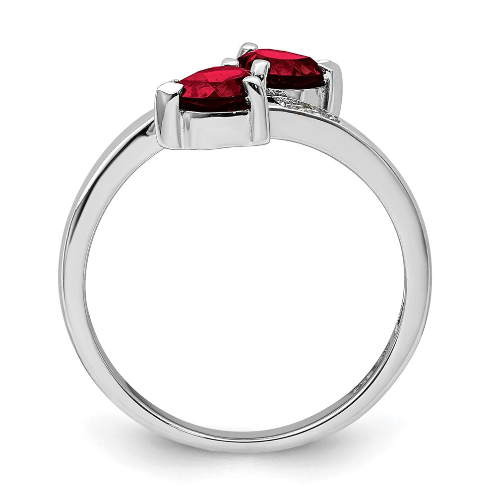 Sterling Silver Rhodium Garnet & Diamond Heart Ring