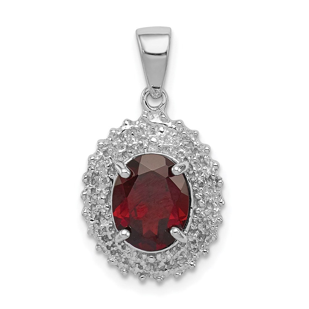 Sterling Silver Rhodium Garnet & Diamond Pendant