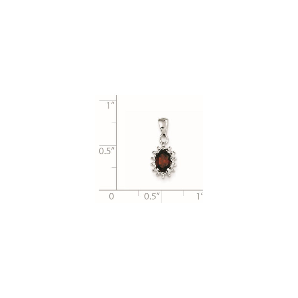 Sterling Silver Rhodium Garnet & Diamond Pendant