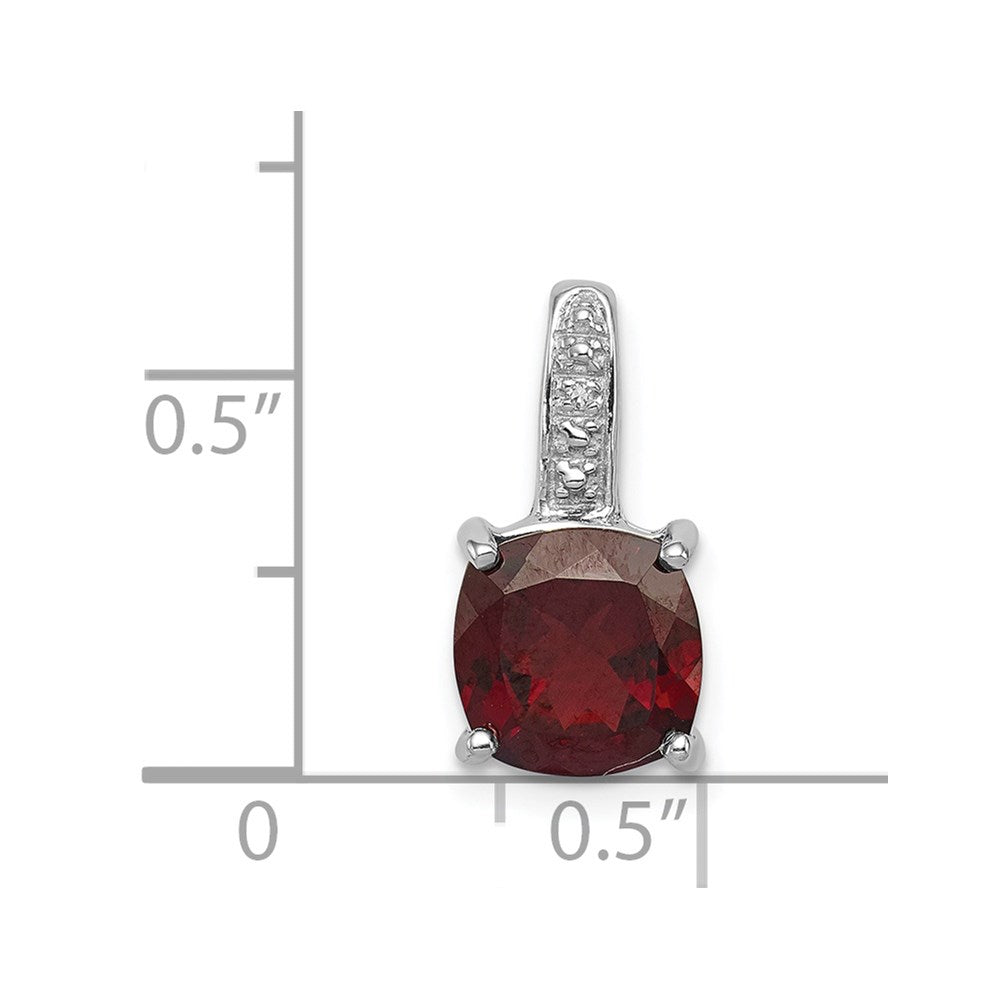 Sterling Silver Rhodium Garnet & Diamond Pendant
