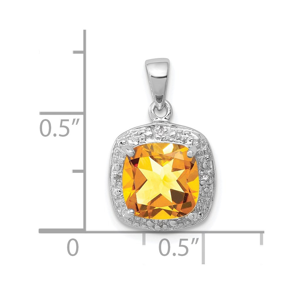 Sterling Silver Rhodium Citrine & Diamond Pendant