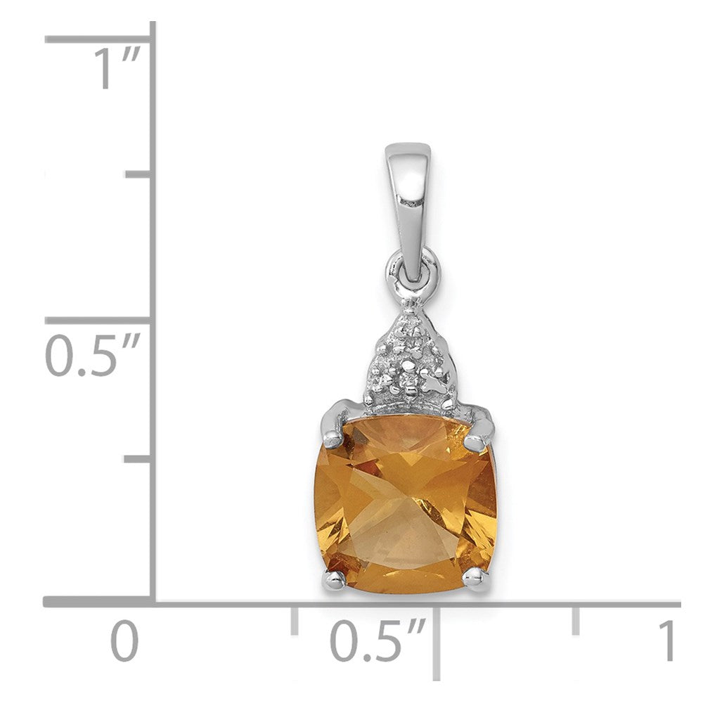 Sterling Silver Rhodium Citrine & Diamond Pendant