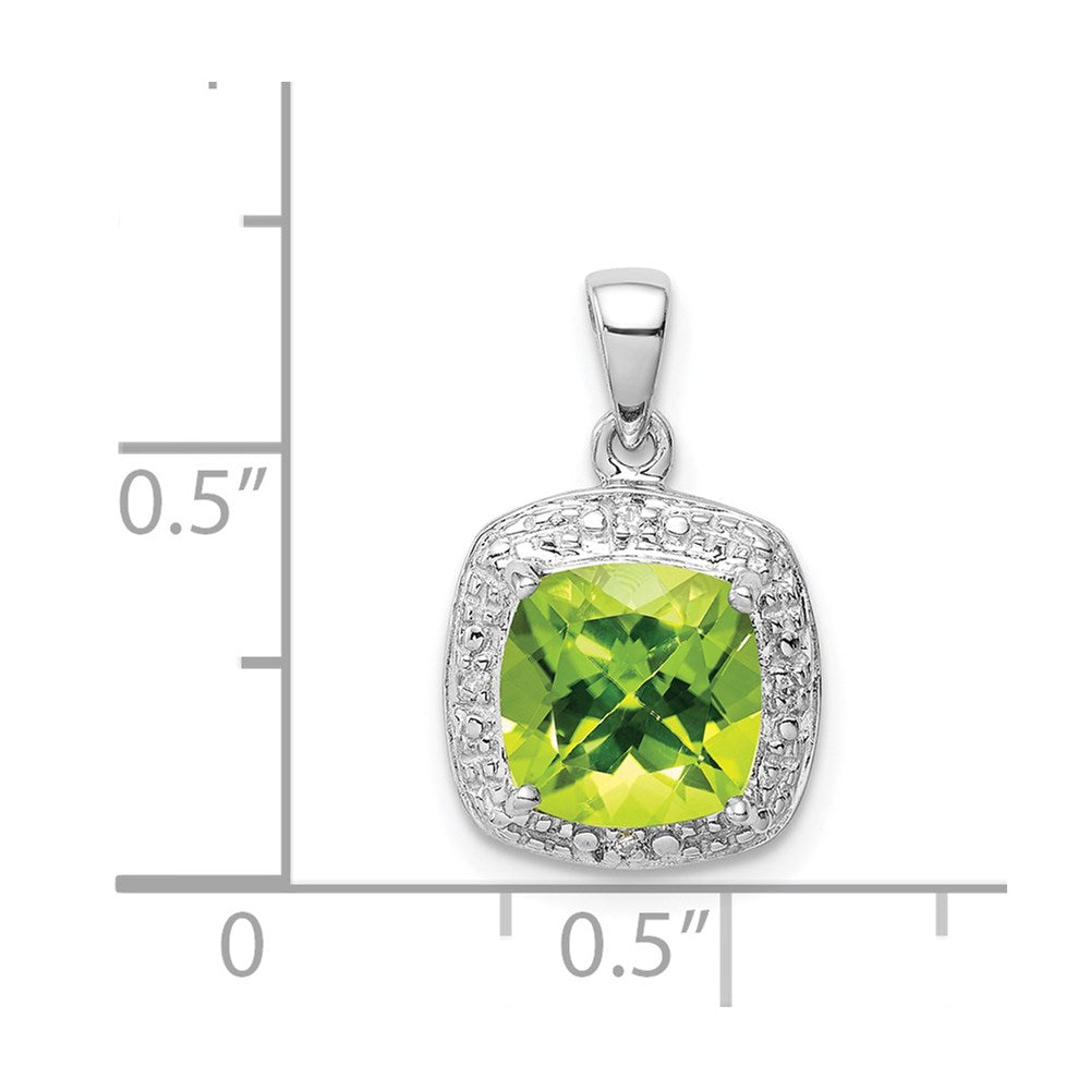 Sterling Silver Rhodium Plated Peridot and Diamond Pendant