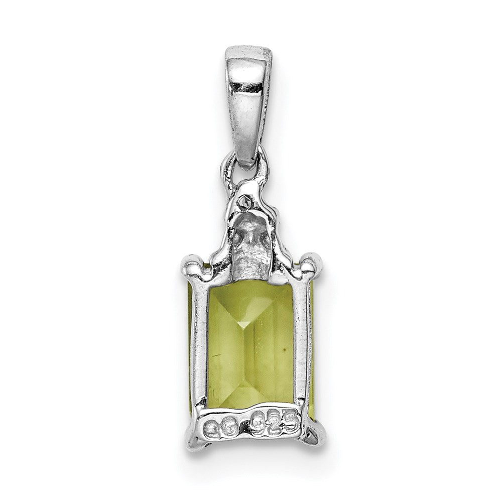Sterling Silver Rhodium Plated Peridot and Diamond Pendant