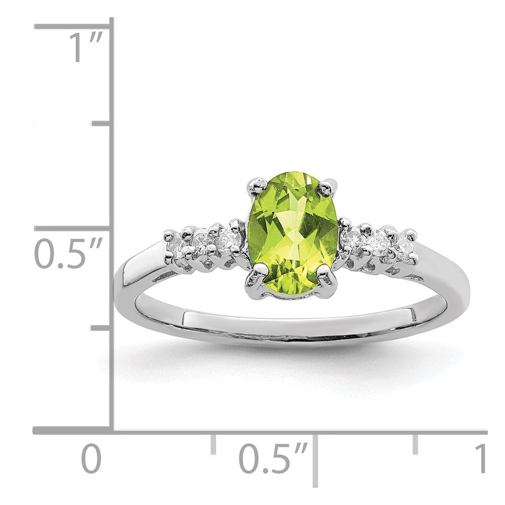 Sterling Silver Rhodium Peridot & Diamond Ring