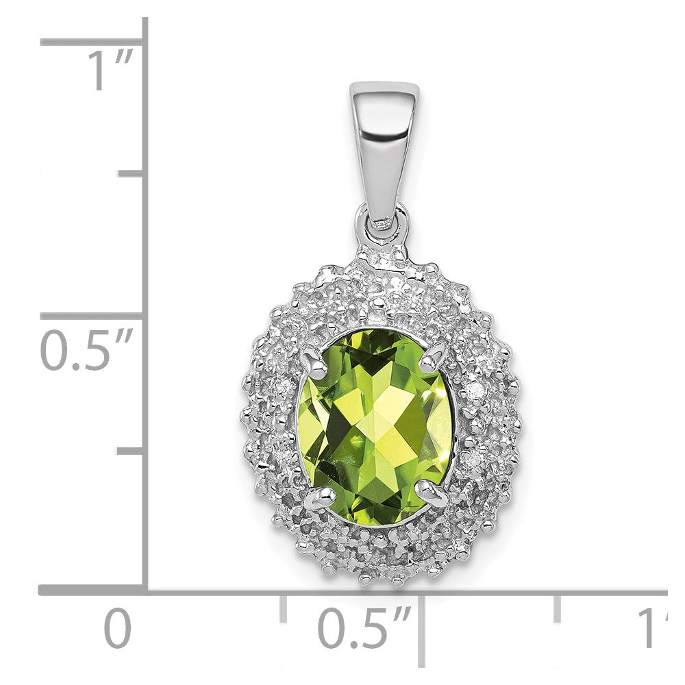 Sterling Silver Rhodium Plated Peridot and Diamond Pendant