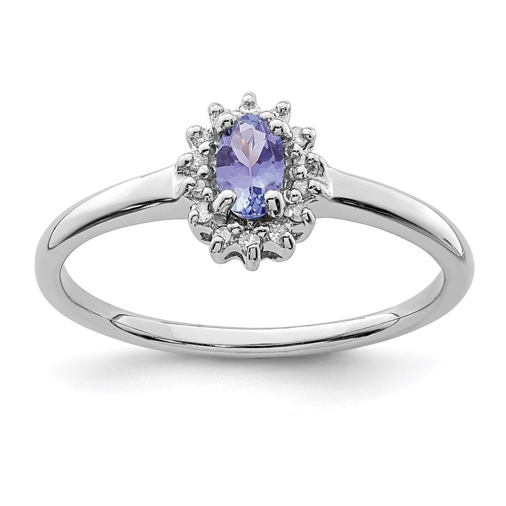 Sterling Silver Rhodium Tanzanite & Diam. Ring