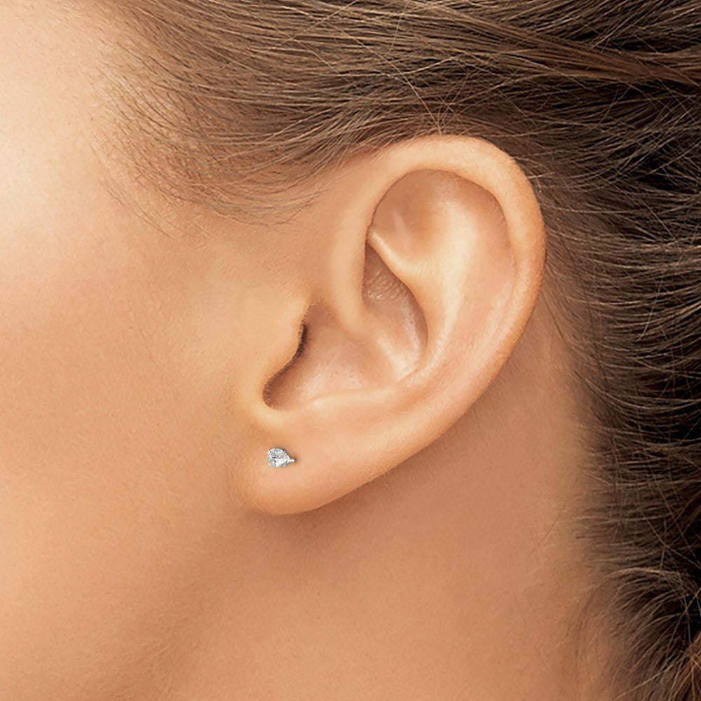 Sterling Silver Polished Children's 3mm Round Snap Set CZ Stud Earrings