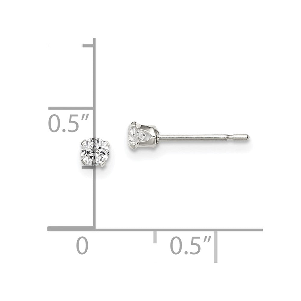 Sterling Silver Polished Children's 3mm Round Snap Set CZ Stud Earrings