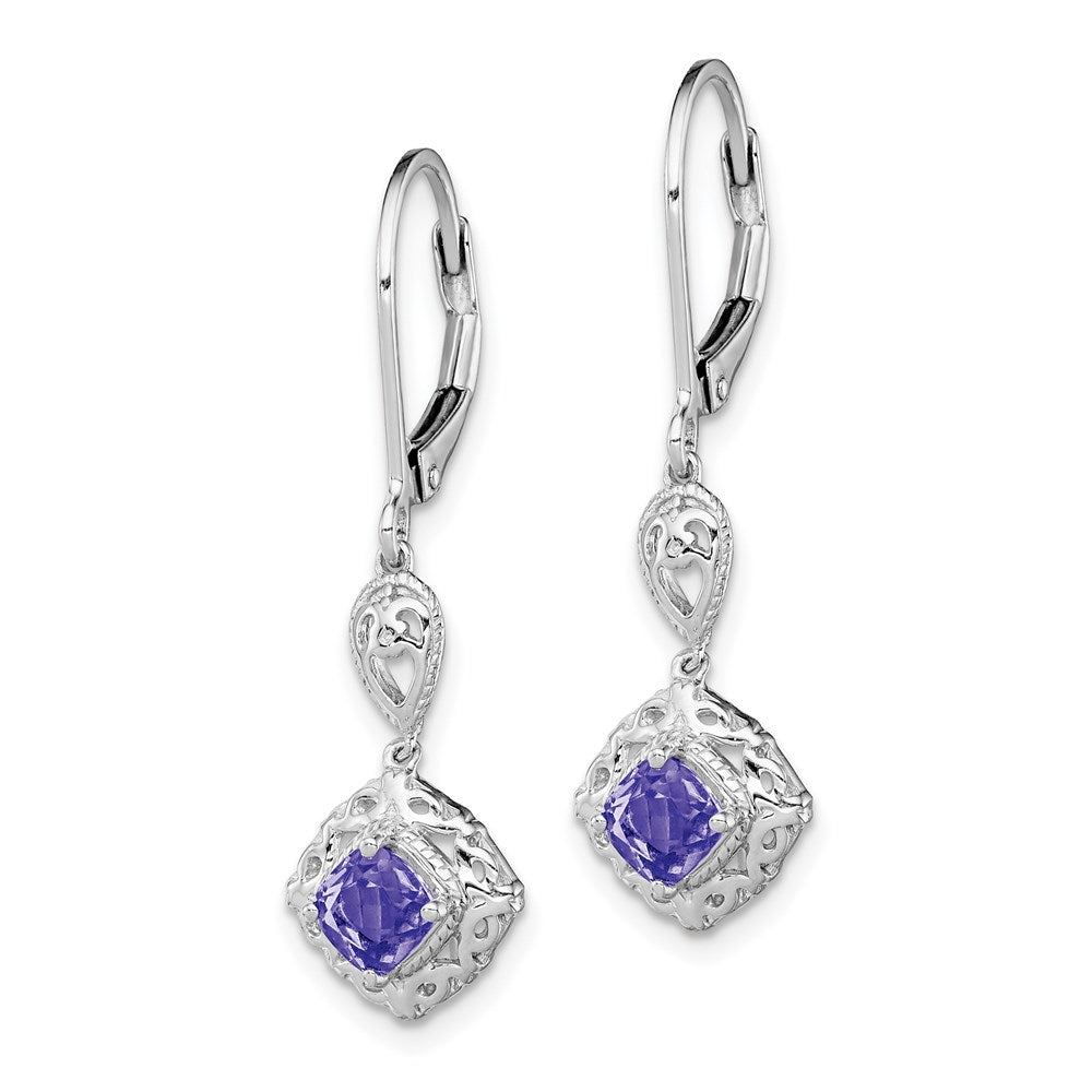 Sterling Silver Rhodium-plated Tanzanite Lever Back Earrings