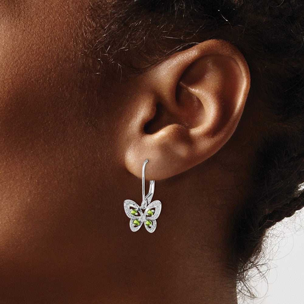Sterling Silver Rhodium-plated Peridot and Diamond Earrings