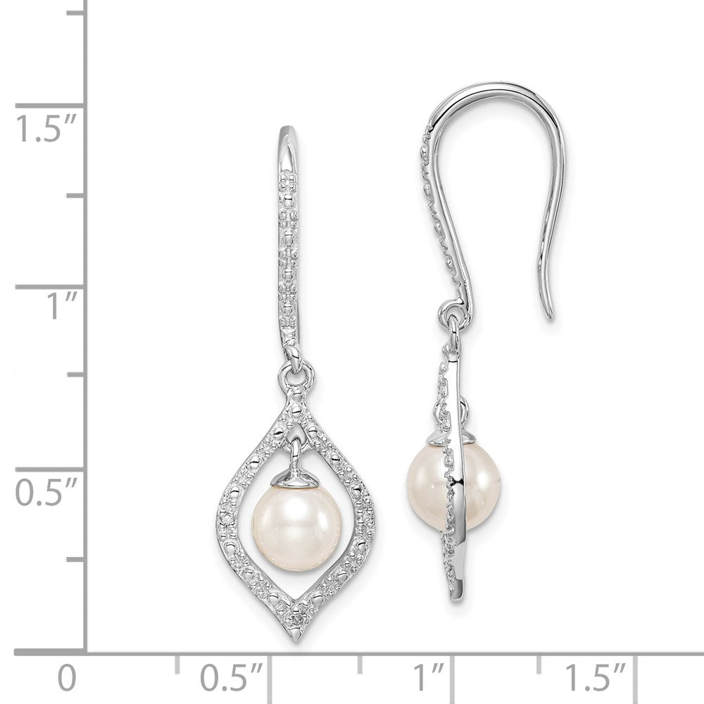 Sterling Silver Rhodium Plated Diamond and FW Cultured Pearl Ear