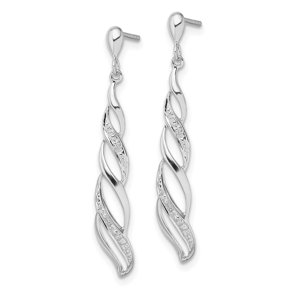 Sterling Silver Rhodium Plated Diamond Swirl Post Dangle Earrings