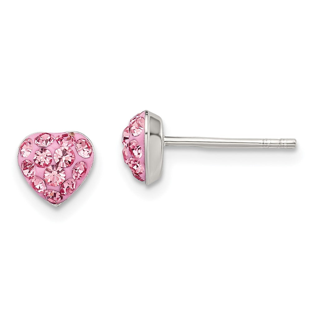 Sterling Silver Rhod-plated Pink Preciosa Crystal Heart Post Stud Earrings