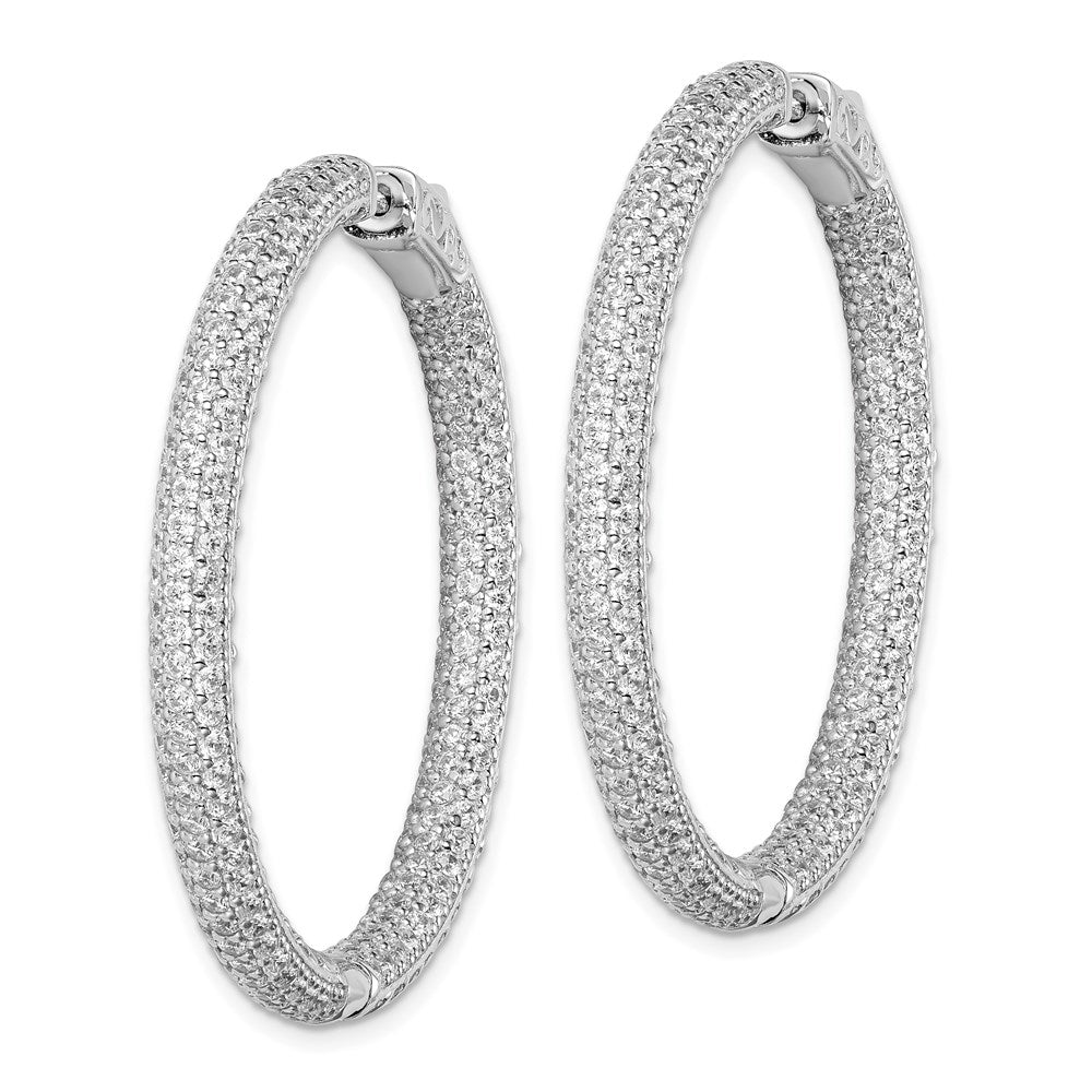 Sterling Shimmer Sterling Silver Rhodium-plated 380 Stone PavÇ 1.5mm CZ In and Out Round Hinged Hoop Earrings