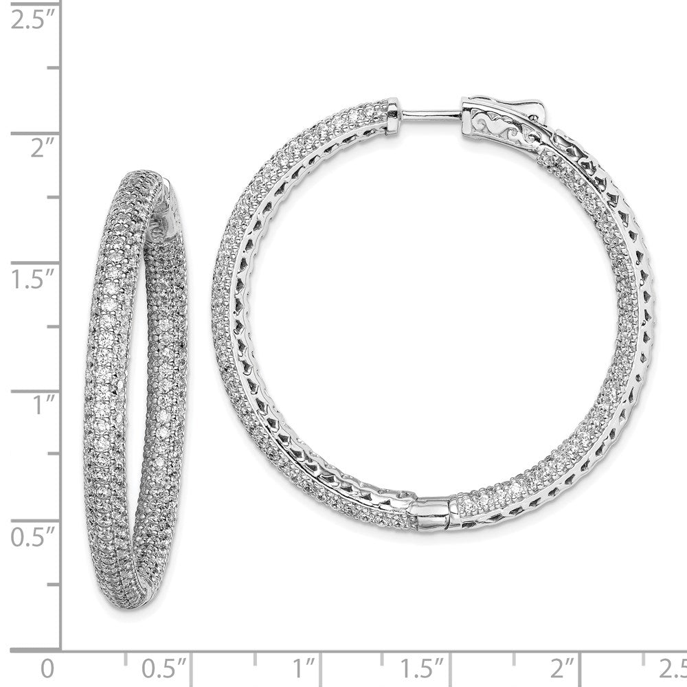 Sterling Shimmer Sterling Silver Rhodium-plated 380 Stone PavÇ 1.5mm CZ In and Out Round Hinged Hoop Earrings
