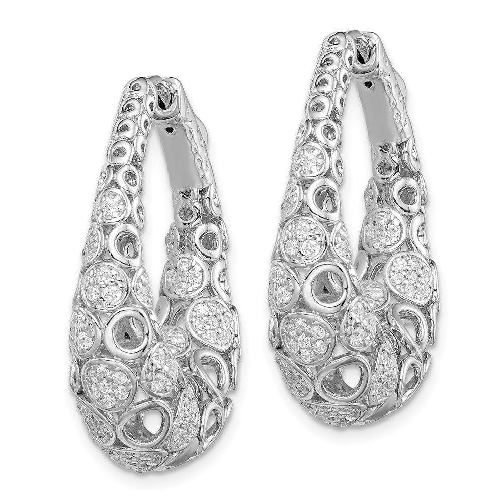 Sterling Shimmer Sterling Silver Rhodium-plated 162 Stone Accent PavÇ 1.1mm-1.5mm CZ Oval Hinged Hoop Earrings