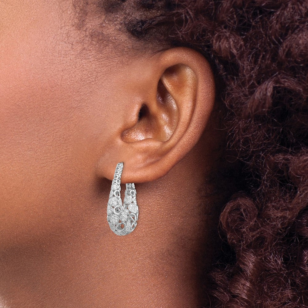 Sterling Shimmer Sterling Silver Rhodium-plated 162 Stone Accent PavÇ 1.1mm-1.5mm CZ Oval Hinged Hoop Earrings