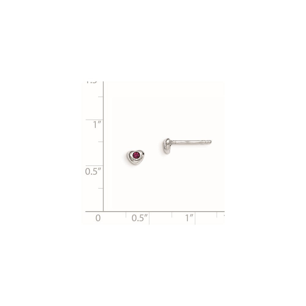 Sterling Silver Madi K Rhodium-plated Polished July Red Preciosa Crystal Heart Children's Post Earrings