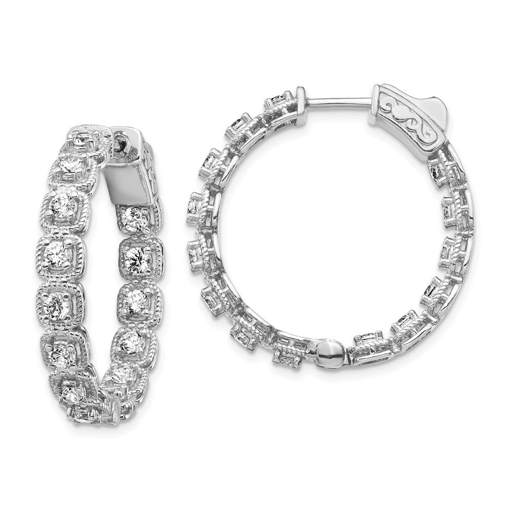 Sterling Shimmer Sterling Silver Rhodium-plated 28 Stone 2.5mm CZ In and Out Round Hinged Hoop Earrings